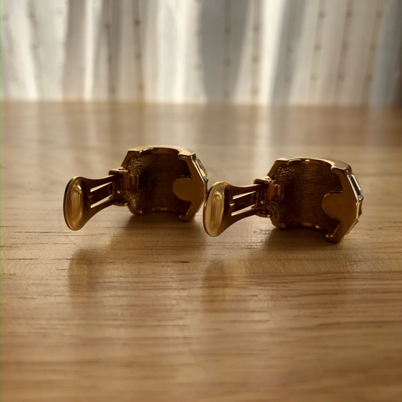 VINTAGE CHRISTIAN DIOR Black Enamel & Baguette Crystal Huggie Earrings 1980s - Picture 6 of 9